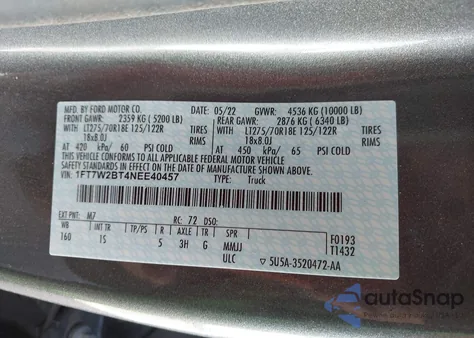 2022 Ford F-250 Xl z USA, uszkodzony, nr VIN 1FT7W2BT4NEE40457